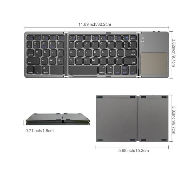 Mini wireless three-fold Bluetooth keyboard Bluetooth wireless folding with touch panel BO33 rechargeable keyboard